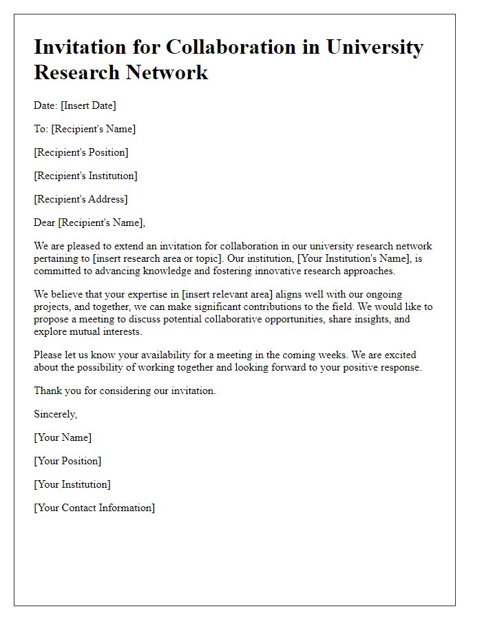 Letter template of university research network collaboration invitation