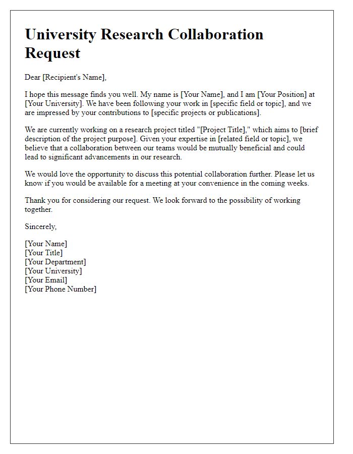 Letter template of university team research collaboration request