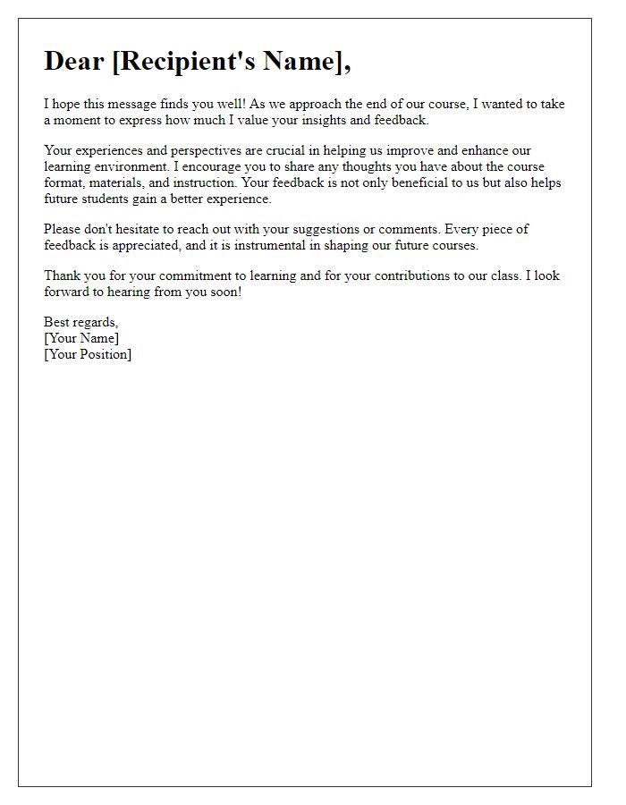 Letter template of encouragement to provide course feedback