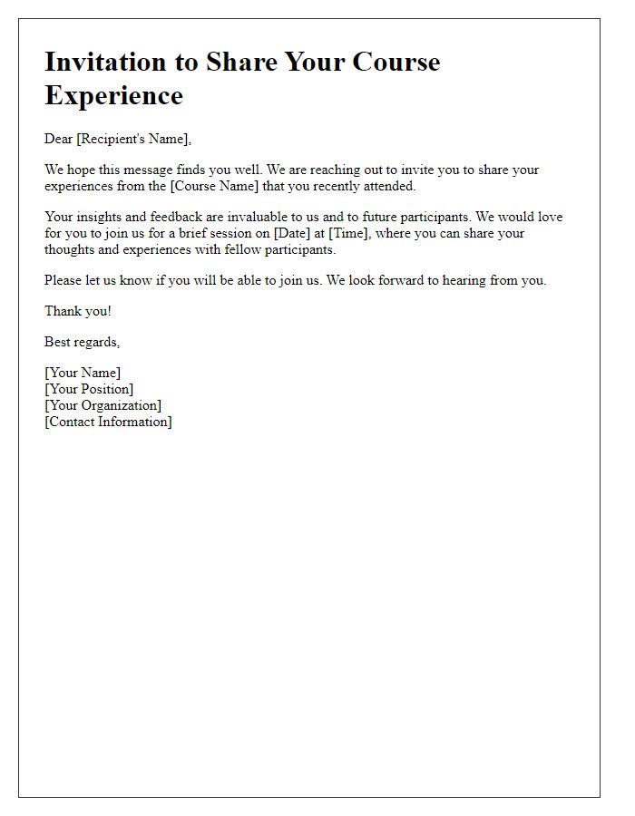 Letter template of invitation to share course experience