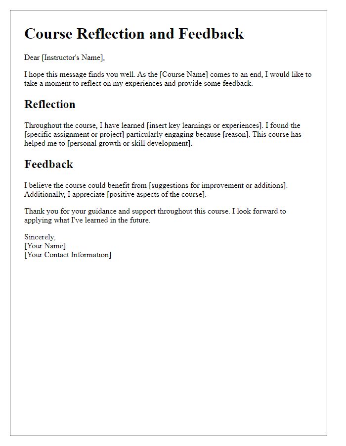 Letter template of prompt for course reflection and feedback