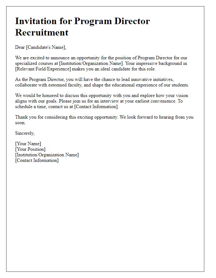 Letter template of program director recruitment invitation for specialized courses