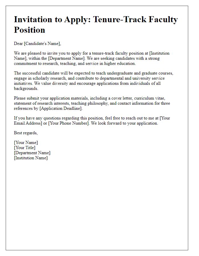 Letter template of tenure-track faculty recruitment invitation for full-time academics