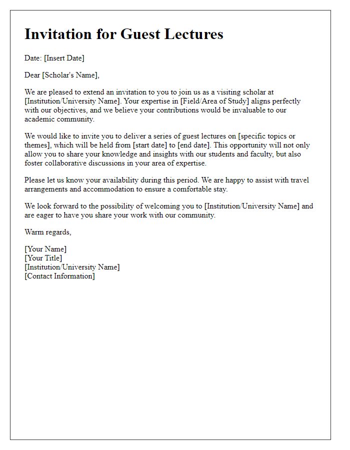 Letter template of visiting scholar recruitment invitation for guest lectures