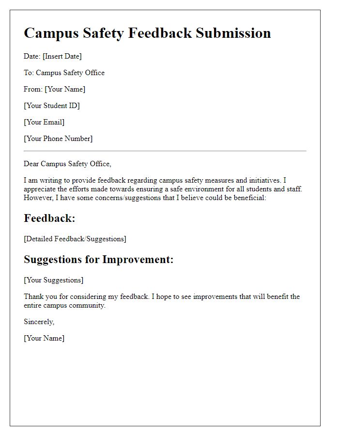 Letter template of university campus safety feedback submission