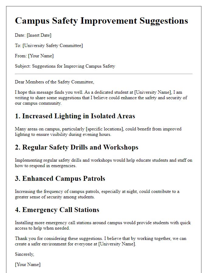 Letter template of university campus safety improvement suggestions