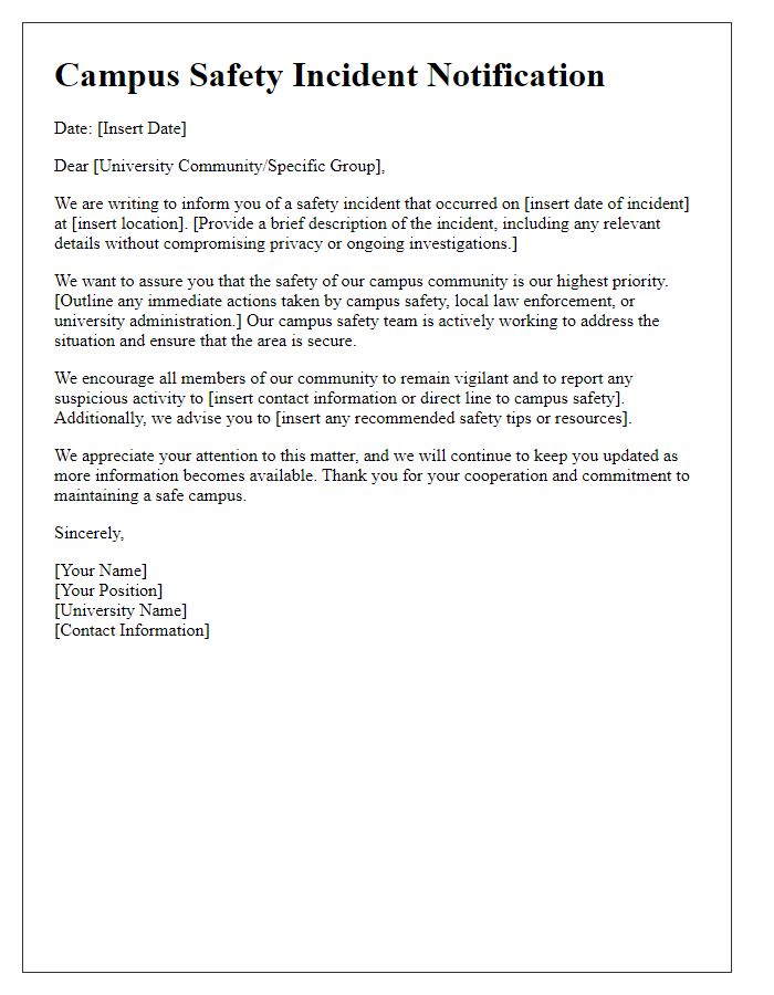 Letter template of university campus safety incident notification