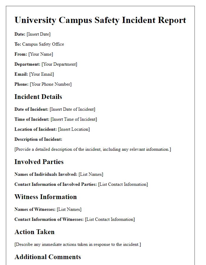 Letter template of university campus safety incident reporting