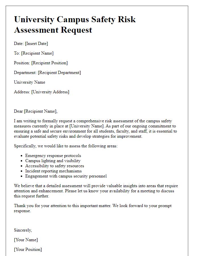 Letter template of university campus safety risk assessment request