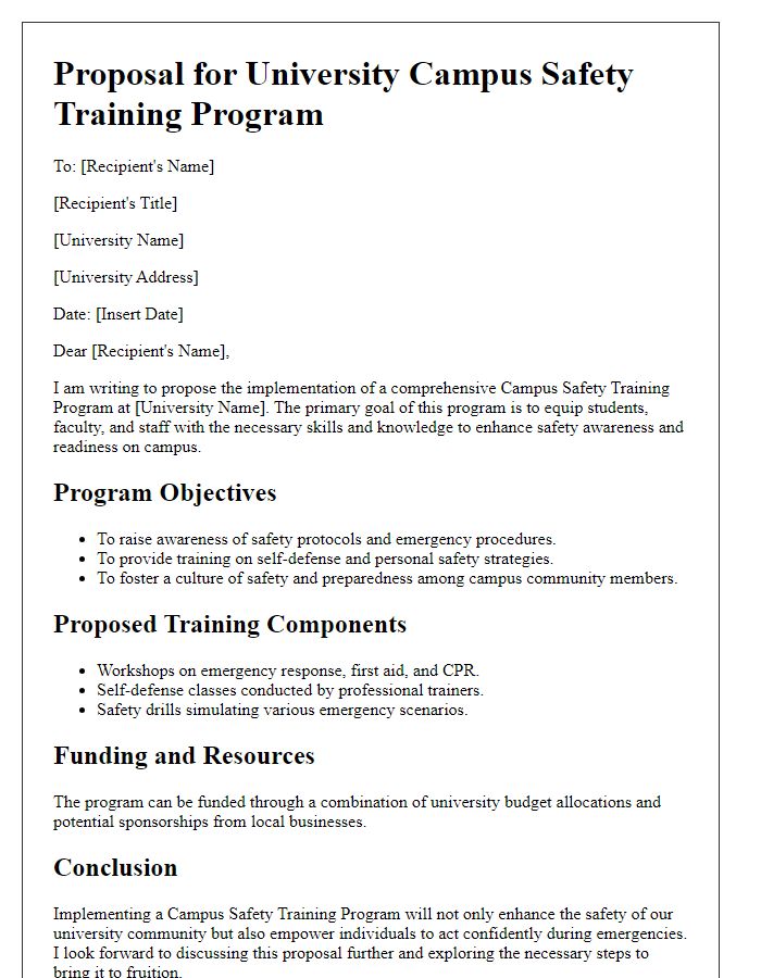 Letter template of university campus safety training program proposal