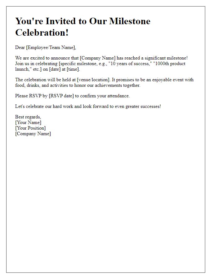 Letter template of call to company milestone celebration