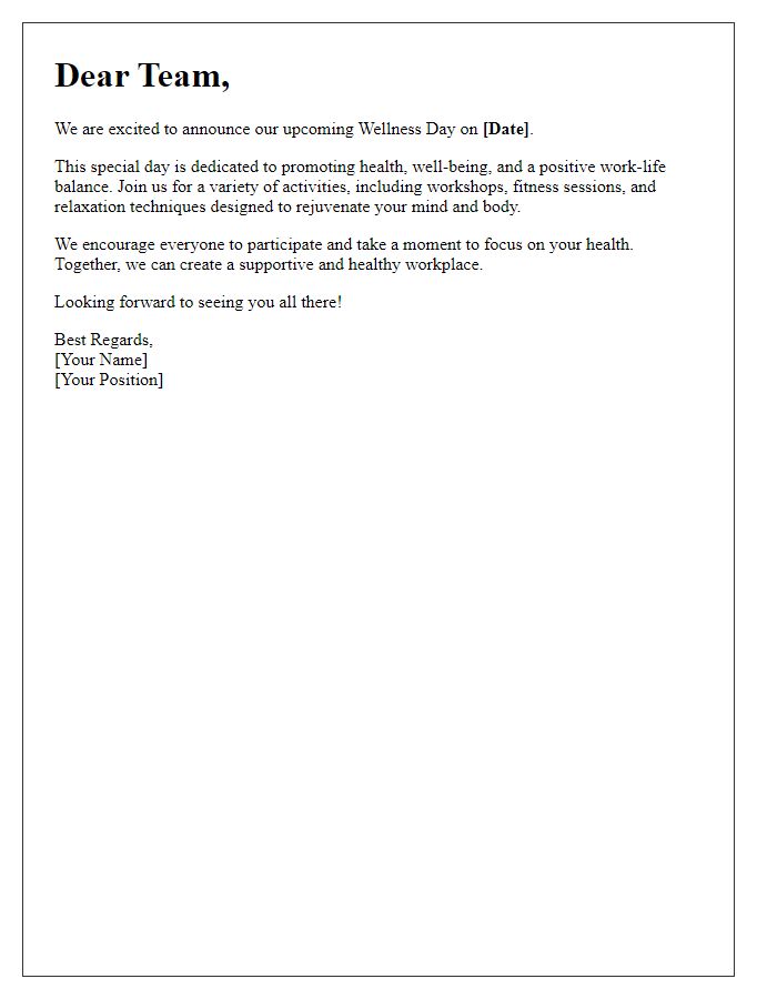 Letter template of greeting for company wellness day