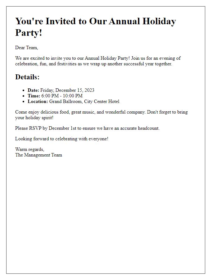 Letter template of invitation to staff holiday party