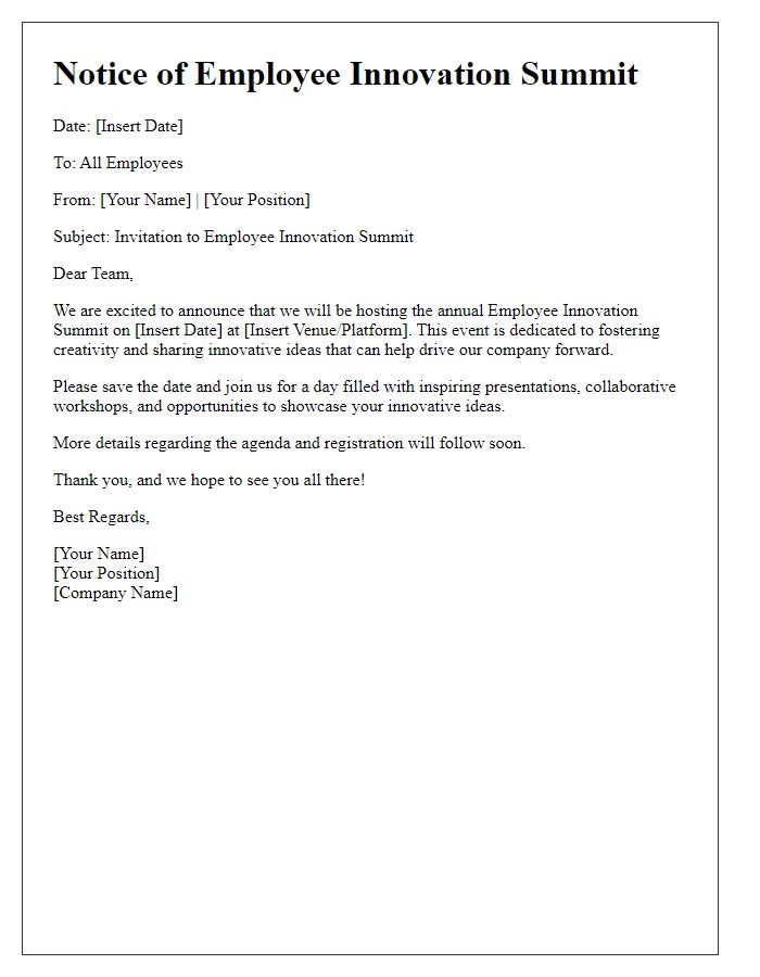 Letter template of notice for employee innovation summit