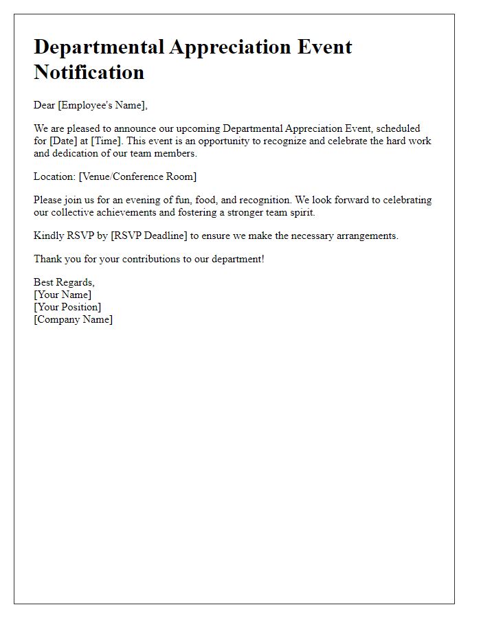 Letter template of notification for departmental appreciation event