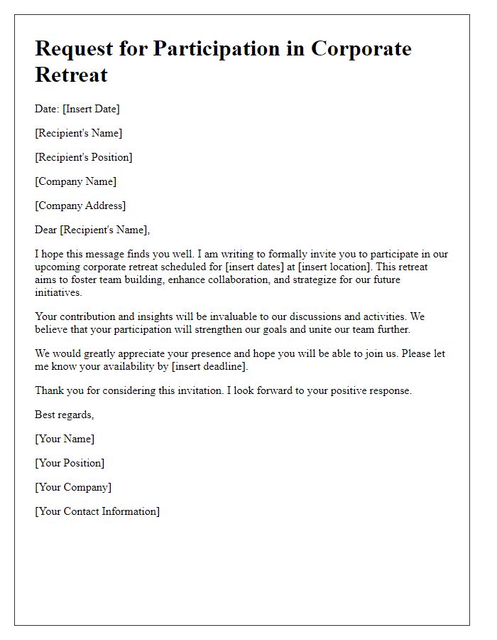 Letter template of request for participation in corporate retreat