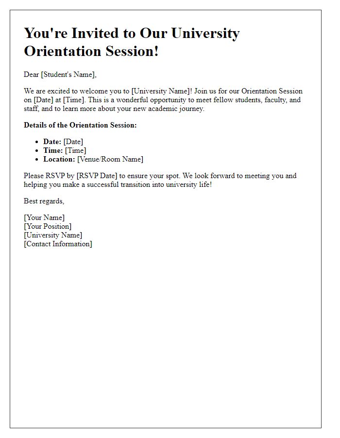 Letter template of invitation to university orientation session