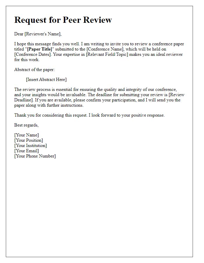 Letter template of academic peer review request for conference paper