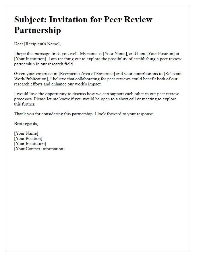 Letter template of outreach for peer review partnership in research