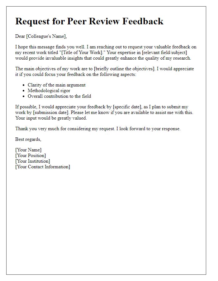 Letter template of peer review feedback solicitation from colleagues