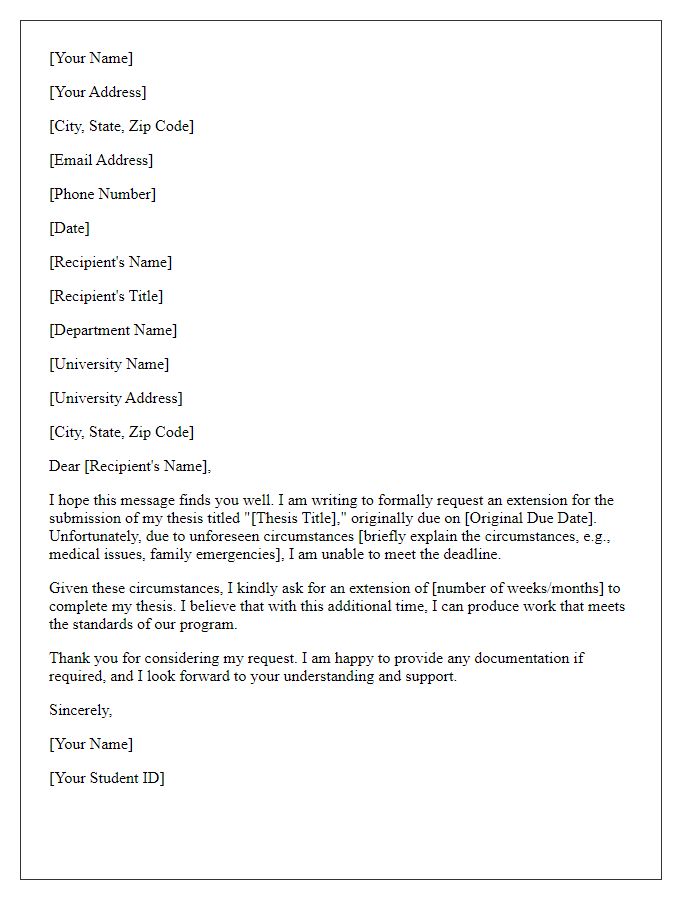 Letter template of formal extension request for thesis submission due to unforeseen circumstances