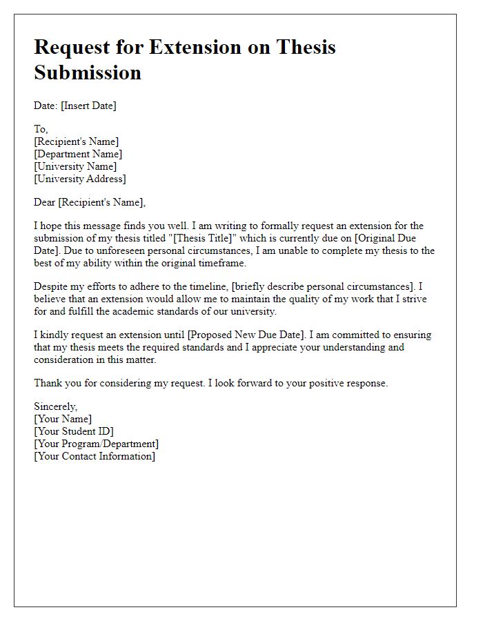 Letter template of request for university thesis submission extension due to personal circumstances