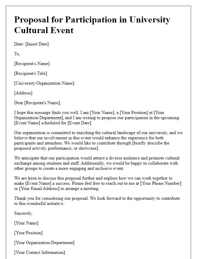 Letter template of proposal for university cultural event participation