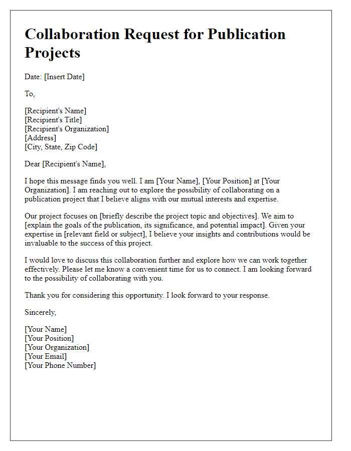 Letter template of collaboration request for publication projects.