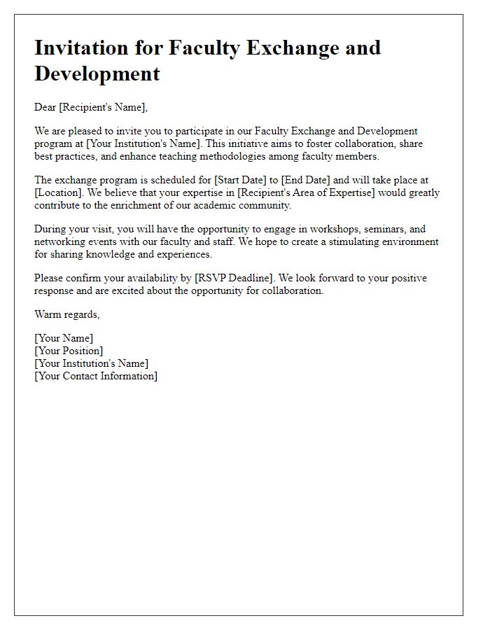 Letter template of invitation for faculty exchange and development.