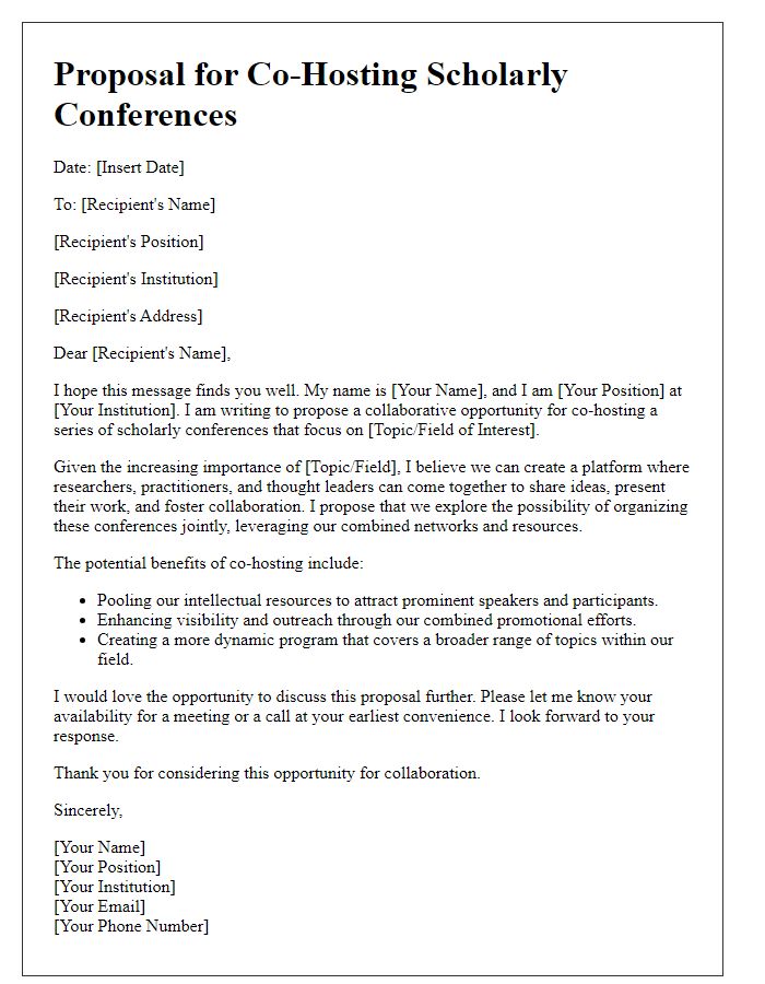 Letter template of proposal for co-hosting scholarly conferences.