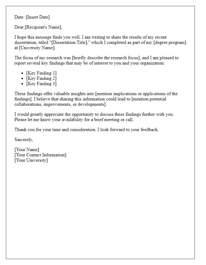 Letter template of dissertation results dissemination