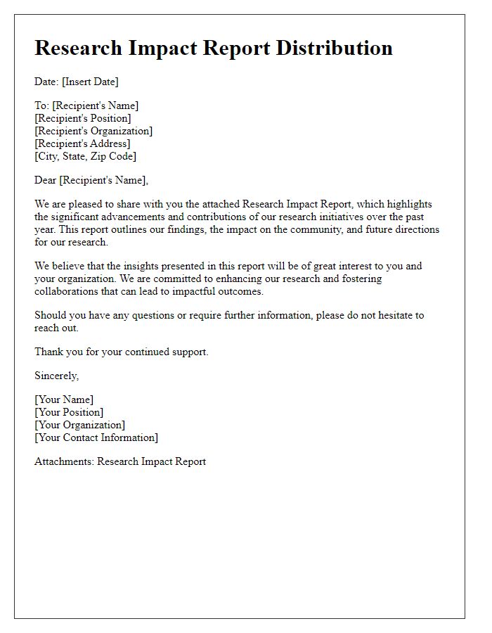 Letter template of research impact report distribution