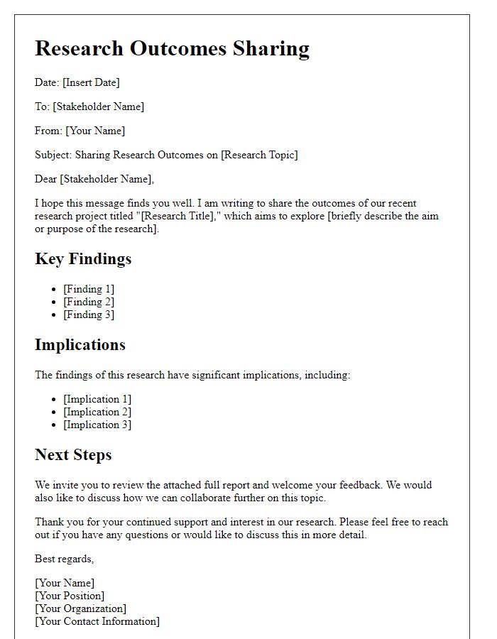 Letter template of research outcomes sharing with stakeholders