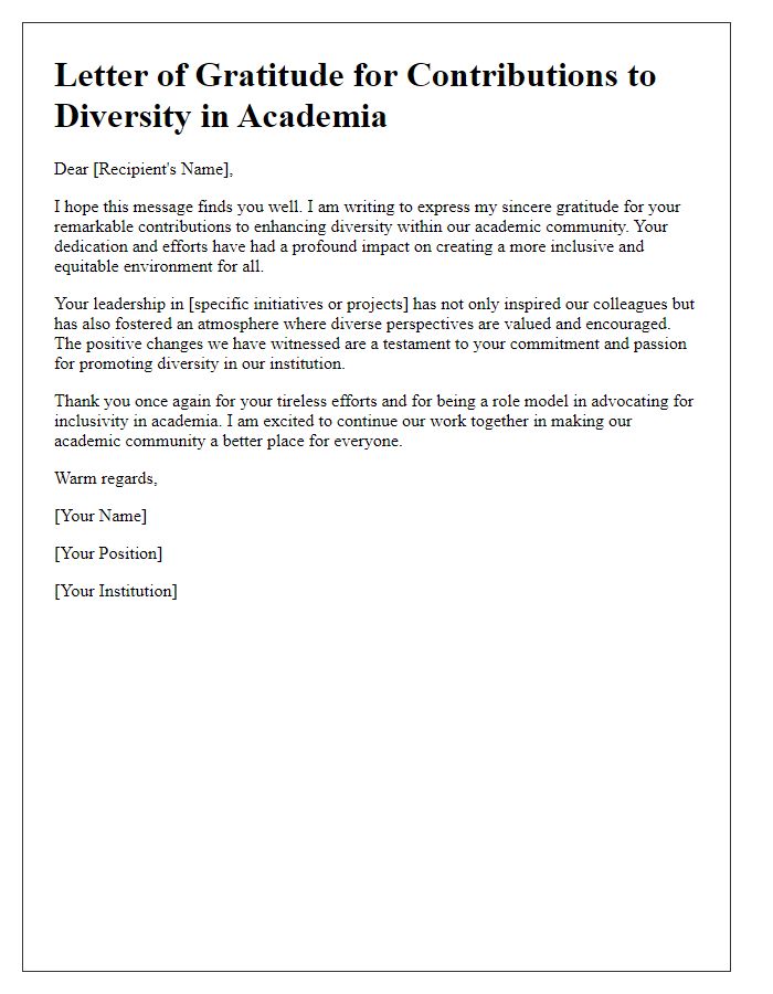 Letter template of gratitude for diversity contributions in academia