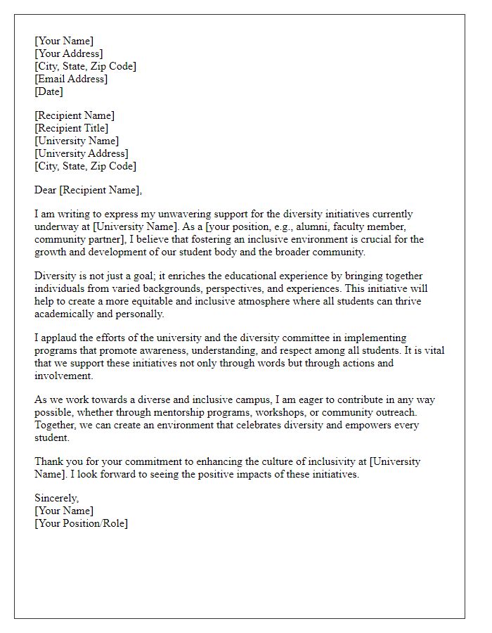 Letter template of support for university diversity initiatives