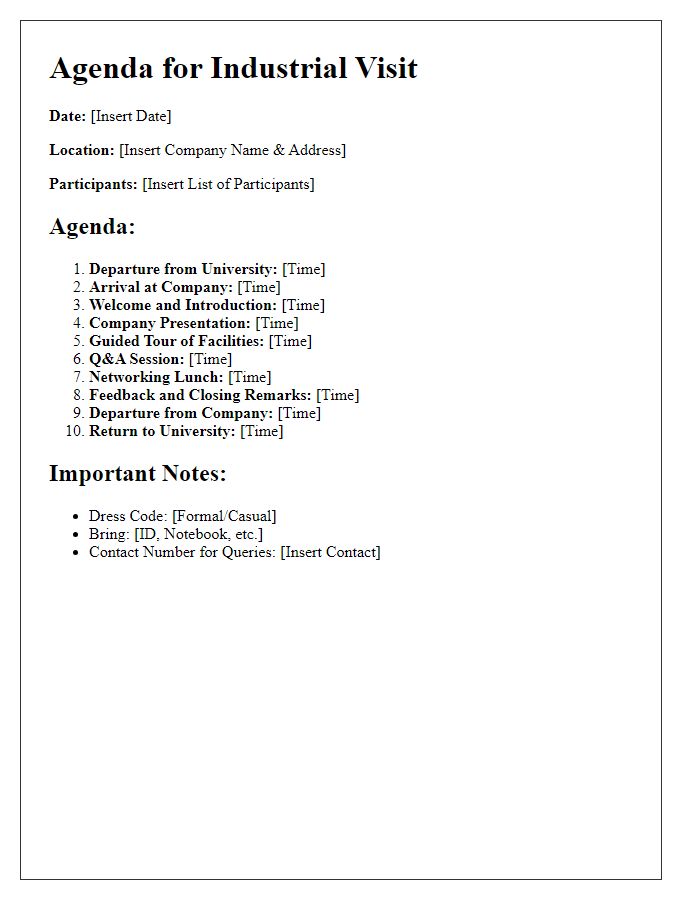 Letter template of university industrial visit agenda outline