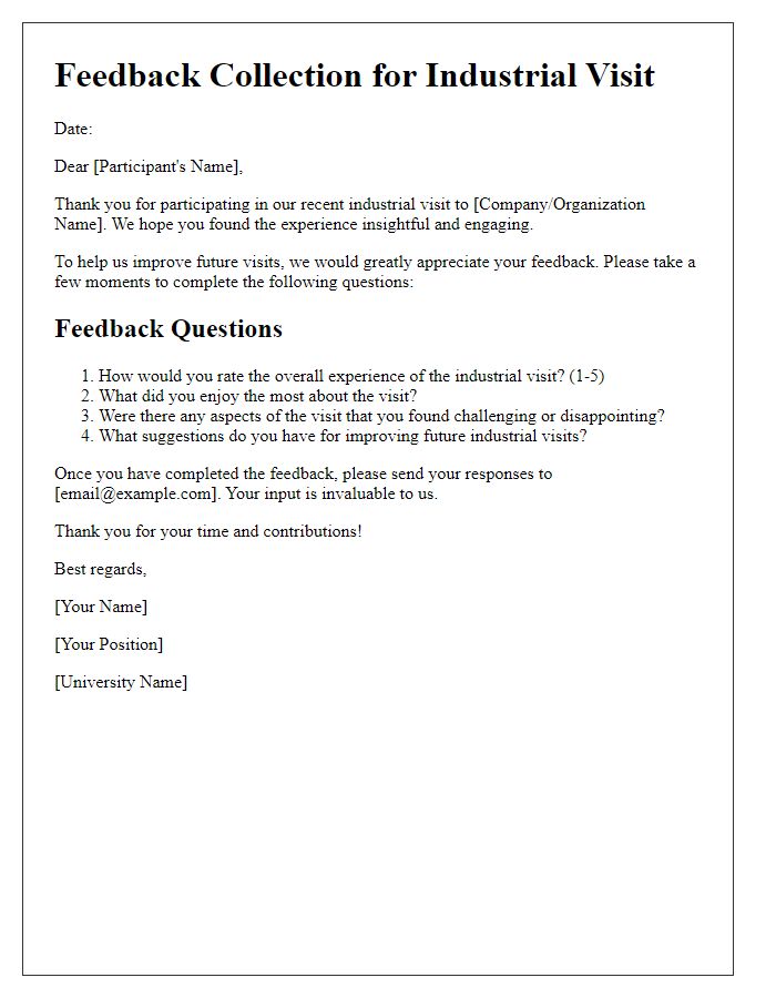 Letter template of university industrial visit feedback collection