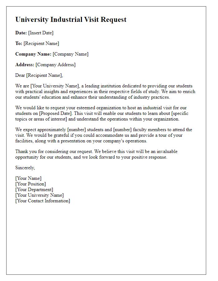 Letter template of university industrial visit request to company