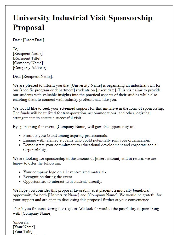 Letter template of university industrial visit sponsorship proposal