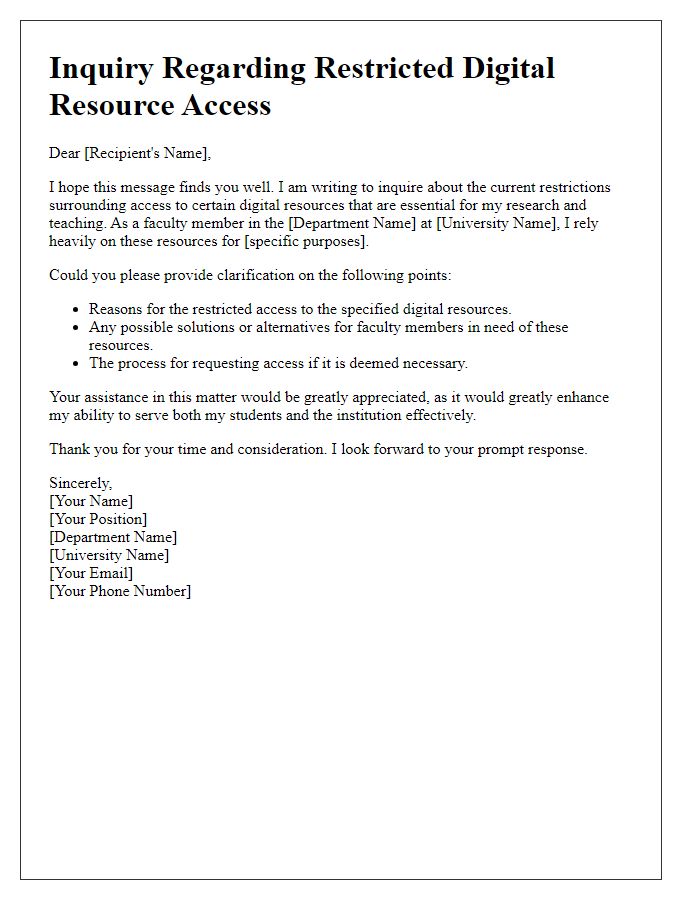 Letter template of inquiry regarding restricted digital resource access for faculty