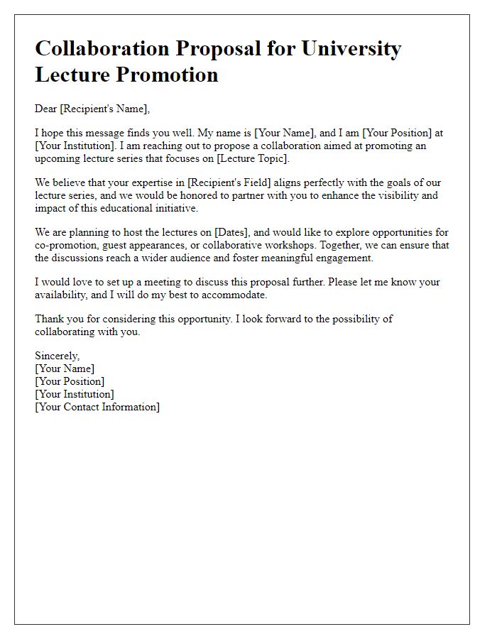 Letter template of collaboration proposal for university lecture promotion.