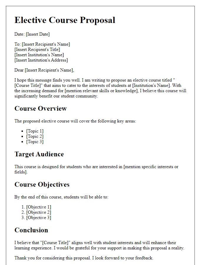 Letter template of elective course proposal for student interests