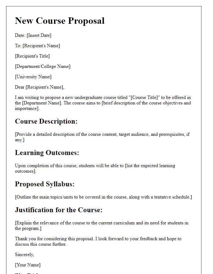 Letter template of new course proposal for undergraduate program