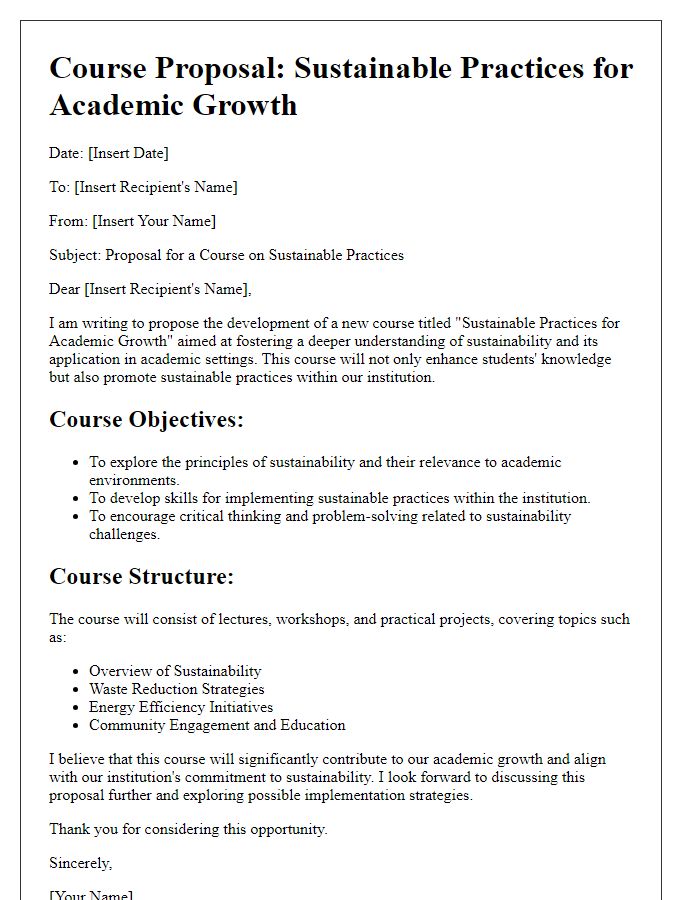 Letter template of sustainable practices course proposal for academic growth