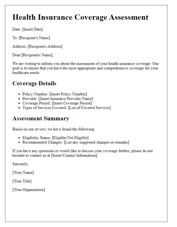 Letter template of health insurance coverage assessment