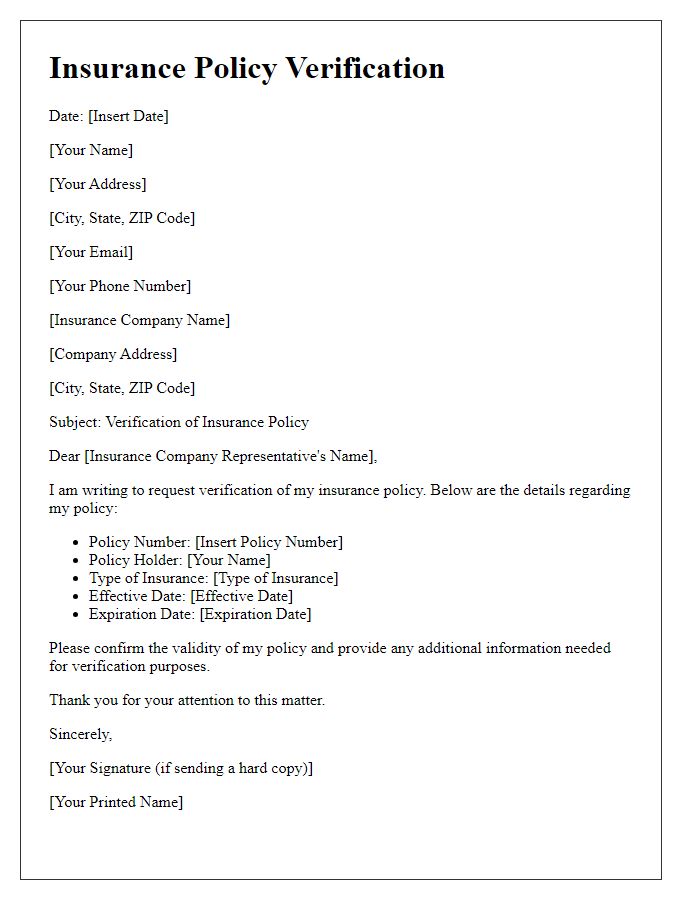 Letter template of insurance policy verification