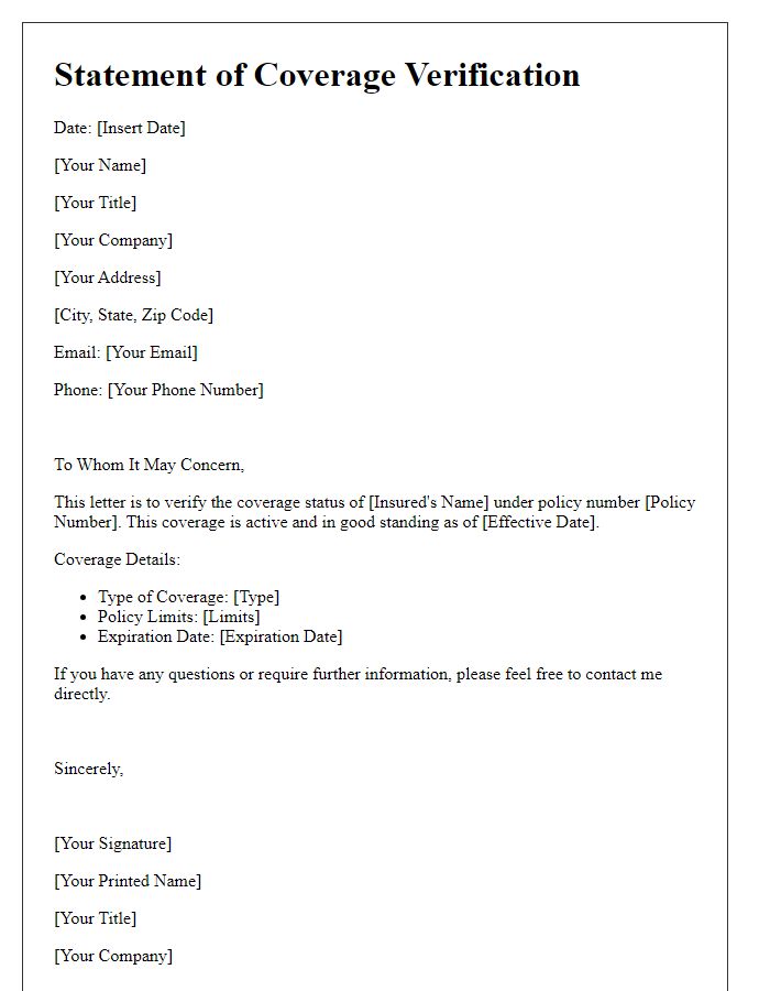 Letter template of statement of coverage verification