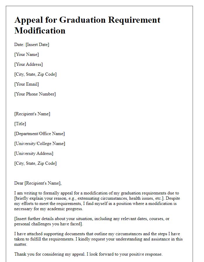 Letter template of appeal for graduation requirement modification