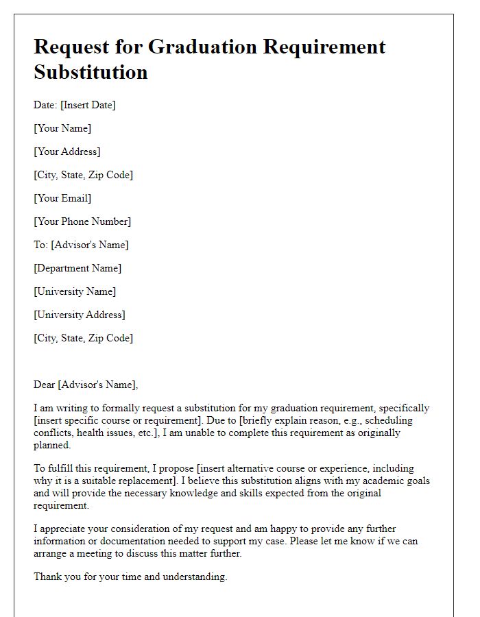 Letter template of formal request for graduation requirement substitution