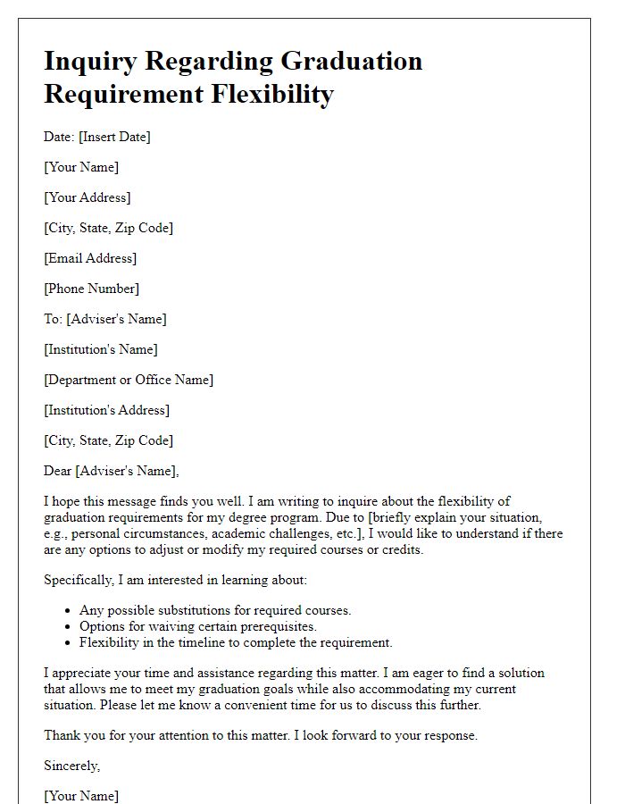 Letter template of inquiry regarding graduation requirement flexibility